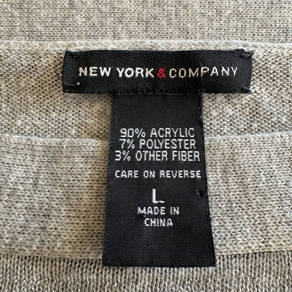 New York & Company Gray and Silver Metallic Stripe Pullover Sweater size Large